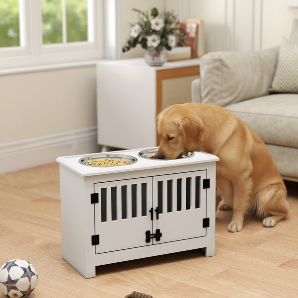 Dog Food Storage Cabinet with Bowls & Dog Feeding Station, White - 5 - CJ