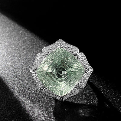 Ins Wind Luxury Crystal Ring Femininity Silver Set With Large Natural Green Crystal - 4 - CJ