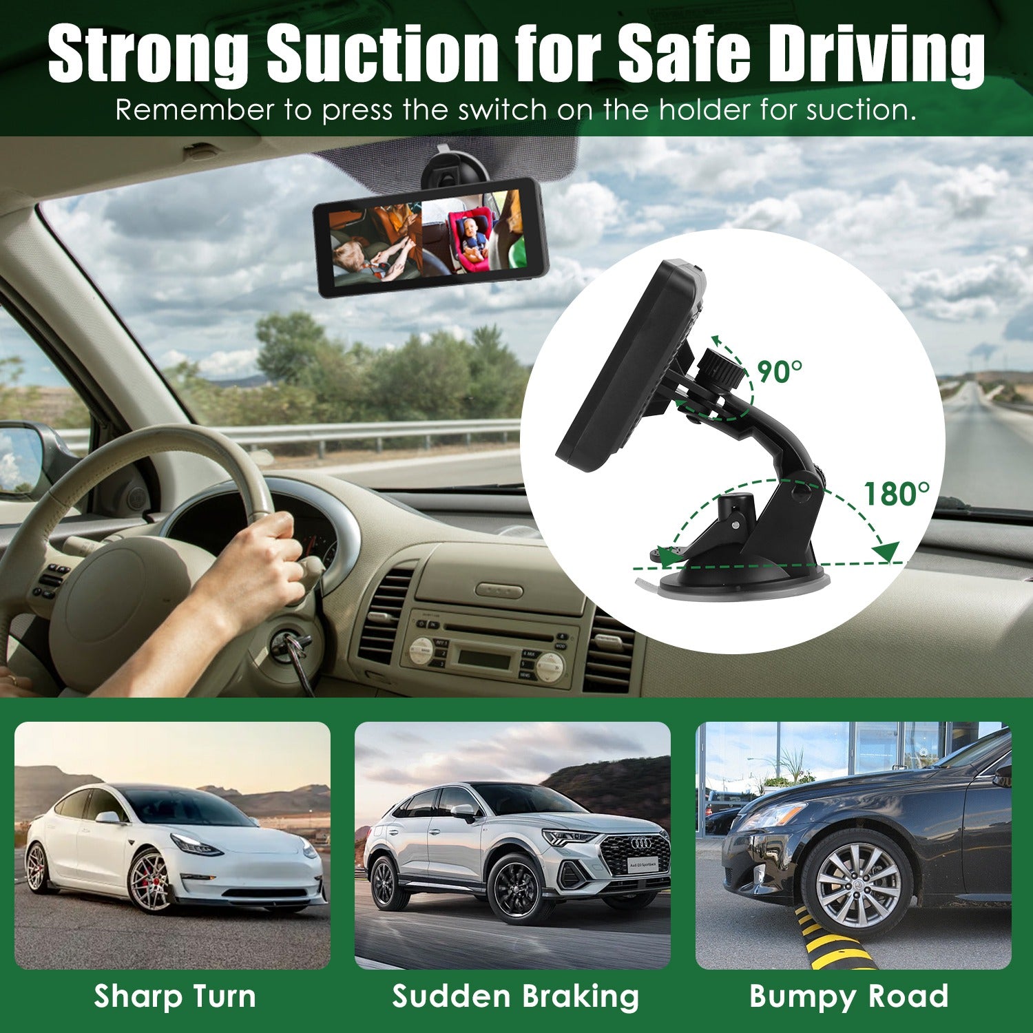1Pc 1080P Baby Car Camera For 2 Kids Dual Channel Car Baby Monitor Rear Facing Car Seat Camera With 120Degree Wide View 6.86In HD Split Screen Night Vision - 5 - cjdropshipping