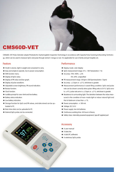 Veterinary Color Display CMS60D - VET Pulse Oximeter Spo2 Probe PR VET Monitor - 5 - CJ