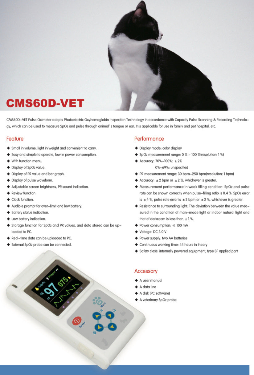Veterinary Color Display CMS60D - VET Pulse Oximeter Spo2 Probe PR VET Monitor - 5 - CJ