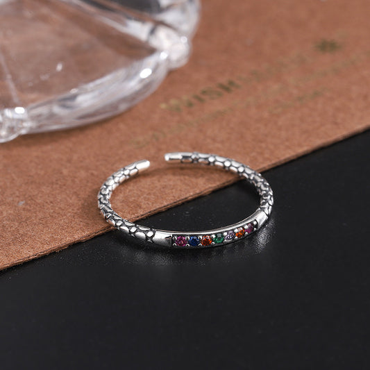 S925 Silver Vintage Thai Silver Ring Female Color Diamond Small Design - 4 - https://x.com/titan_prim62775J