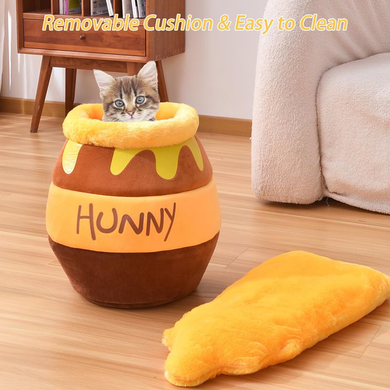 Honey Pot Cat Bed, Comfortable Memory Foam Cat Cave Bed, Honey Pot Pet Nest Pet Cave Bed, Kitten Cave Bed Sleeping House, Cute Cartoon Design Semi Closed Cat Cave Bed For Small Cats - 4 - CJ