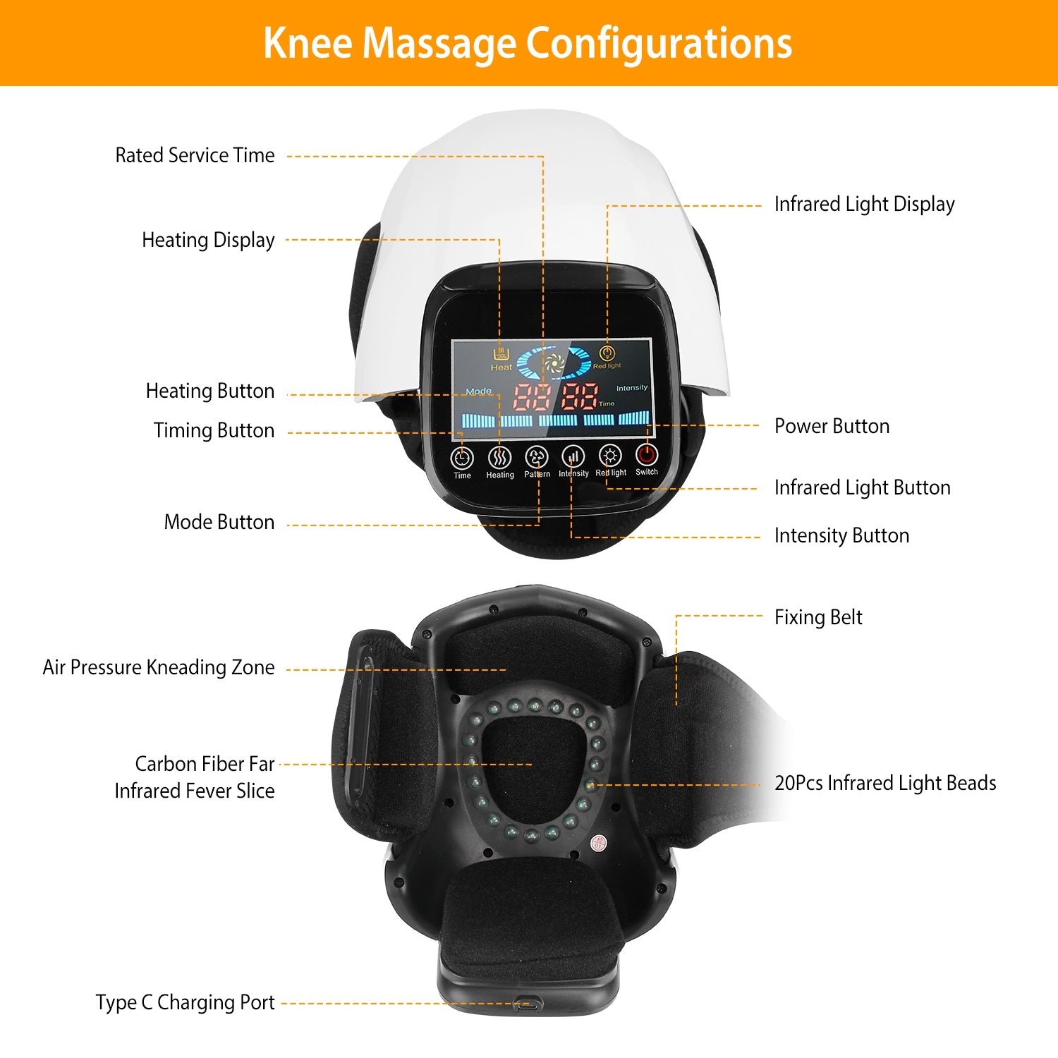 1Pc Electric Rechargeable Knee Massager Infrared Heat Pain Relief Therapy Knee Brace Wrap With Air Pressure Kneading Timer Temperature Adjustment - 5 - CJ