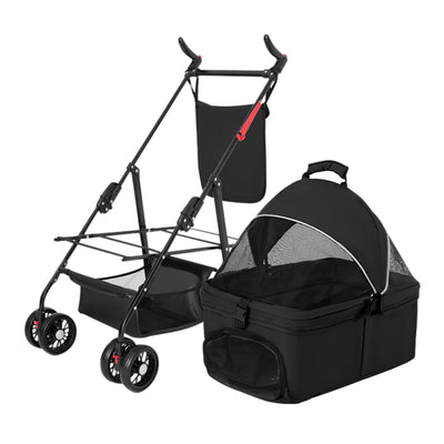 1Pc 4 - Wheels Pet Stroller Foldable Carrier Strolling Cart Travel Jogger Pet Stroller With Removable Liner Storage Basket For Dog Cat - 5 - CJ
