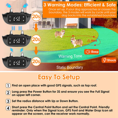 2 In 1 Dog GPS Fence Tracker Wireless GPS Dog Fence GPS Dog Collar With 32 - 2887FT Radius IPX6 Waterproof For Small Medium Large Dogs - 5 - CJ