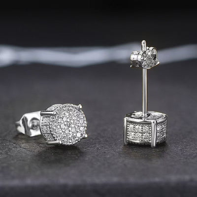 Hip Hop Sparkling Zircon Stud Earrings,4 Prong Setting, Bling Design,Unisex For Daily Wear And Parties - 5 - CJ