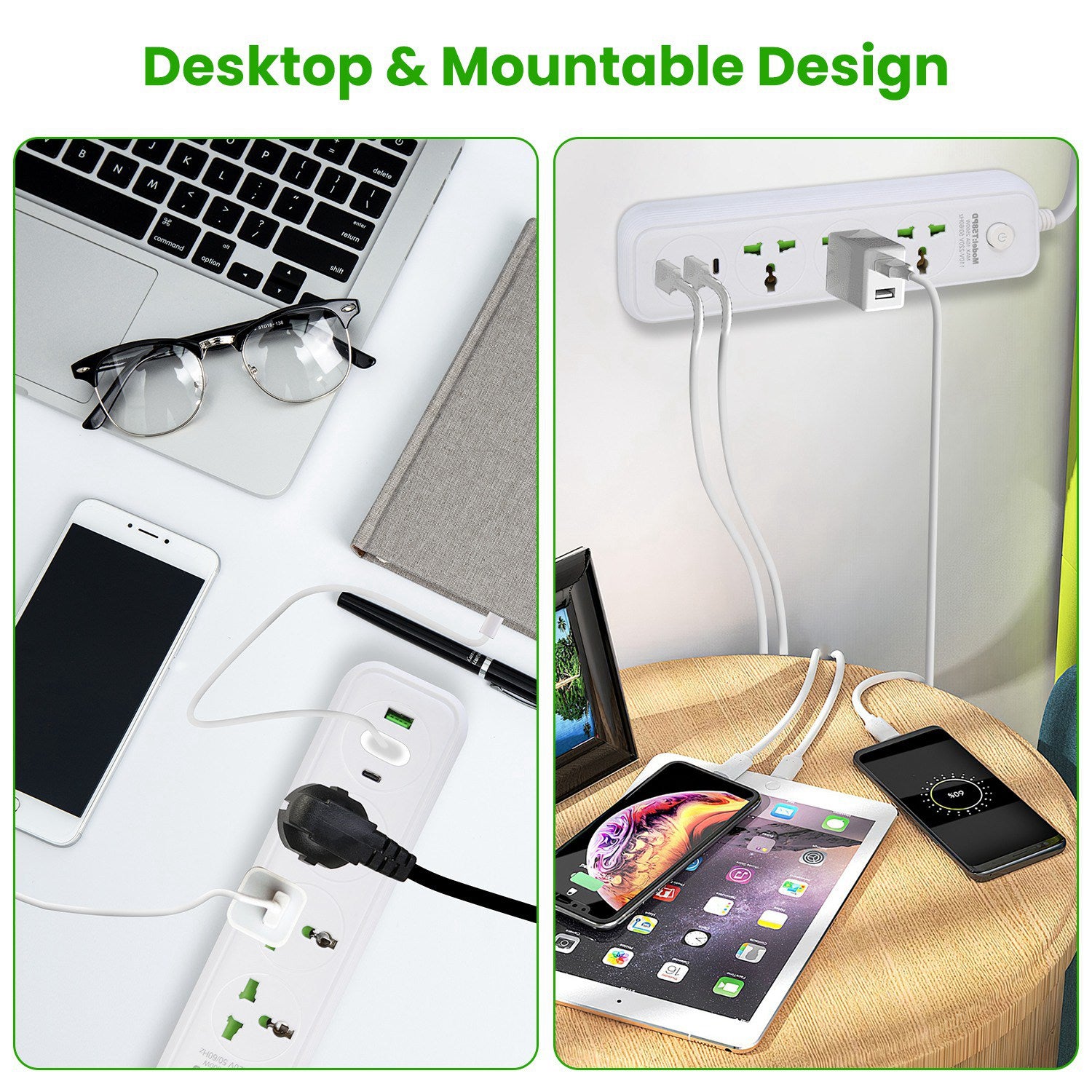 1Pc Power Strip With 6FT Extension Cord 3 AC Outlets And 2 USB A Ports 1 USB C Port 2500W Wall Mount Outlet Extender For Home Office Dorm Travel - 5 - CJ