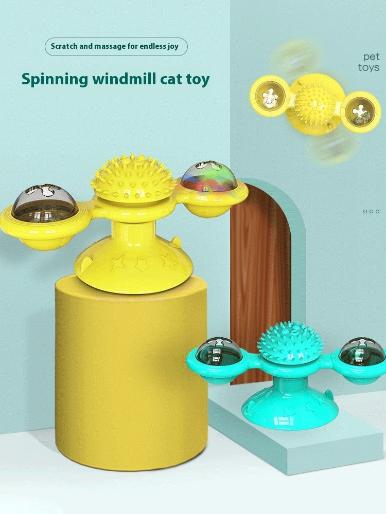 Cat Entertainment Set - Interactive Rotating Disk, Feather Teasers, Tumbler, Windmill Toy - Keeps Cats Active & Engaged - 5 - CJ