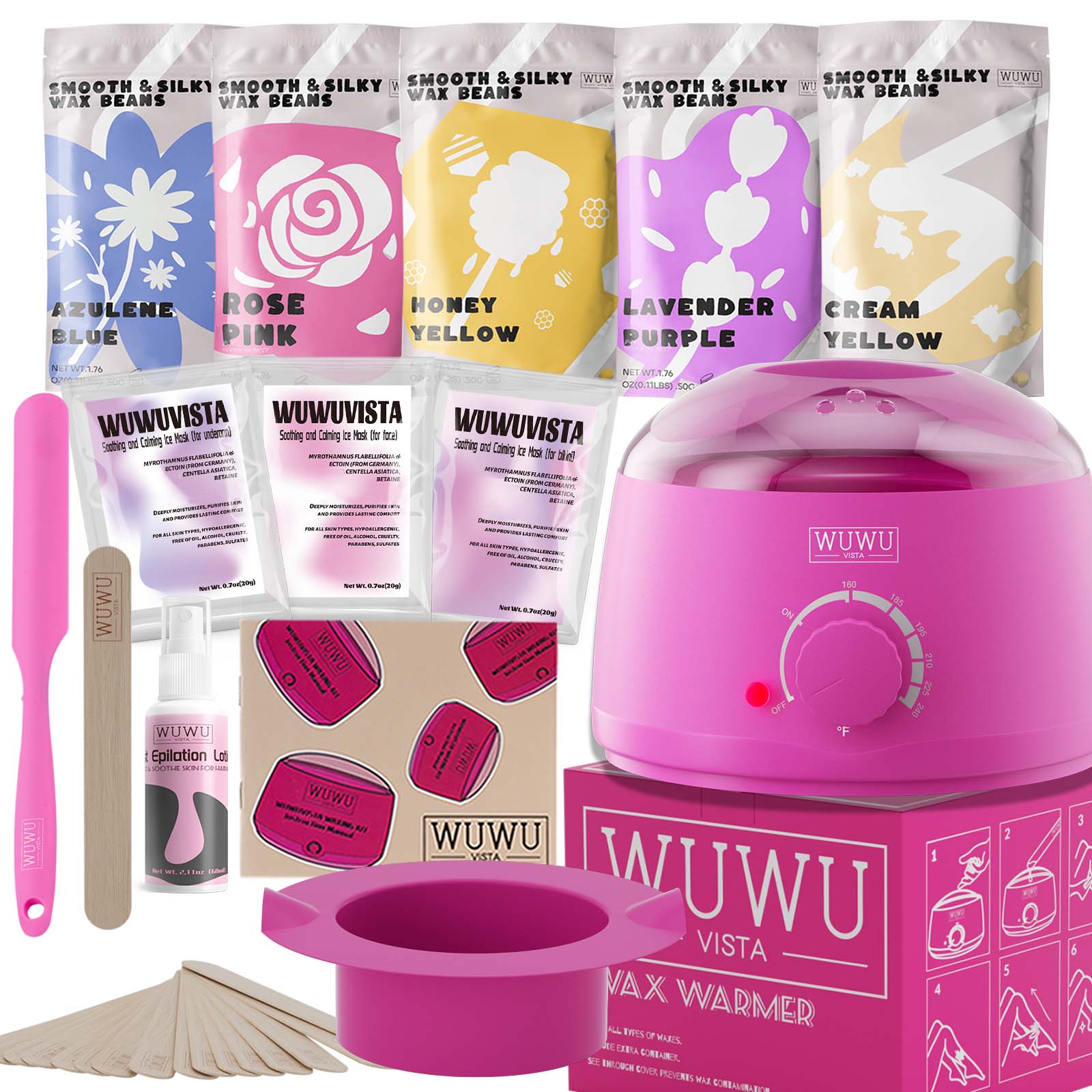Waxing Kit WUWUVISTA 23 Items Hair Removal Wax Kit With Wax Warmer Waxing Beads For Face, Brazilian, Full Body, Bikini, Sensitiive Skin  Skin Suitable For Plugs Of American, European Specification - 5.0 - CJ