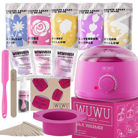 Waxing Kit WUWUVISTA 23 Items Hair Removal Wax Kit With Wax Warmer Waxing Beads For Face, Brazilian, Full Body, Bikini, Sensitiive Skin  Skin Suitable For Plugs Of American, European Specification - 5.0 - CJ