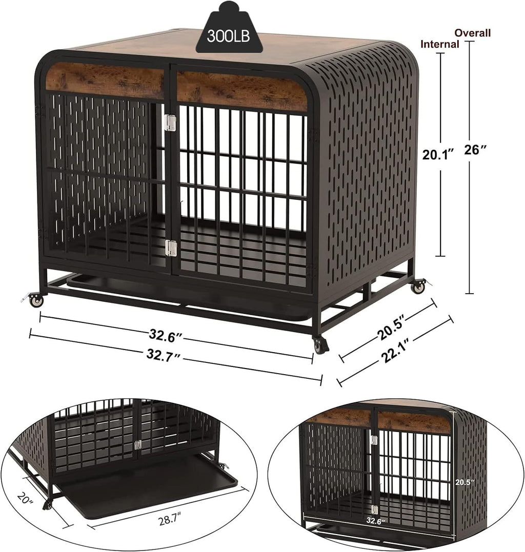 Heavy Duty Dog Crate Furniture Wooden Table 33inch Brown