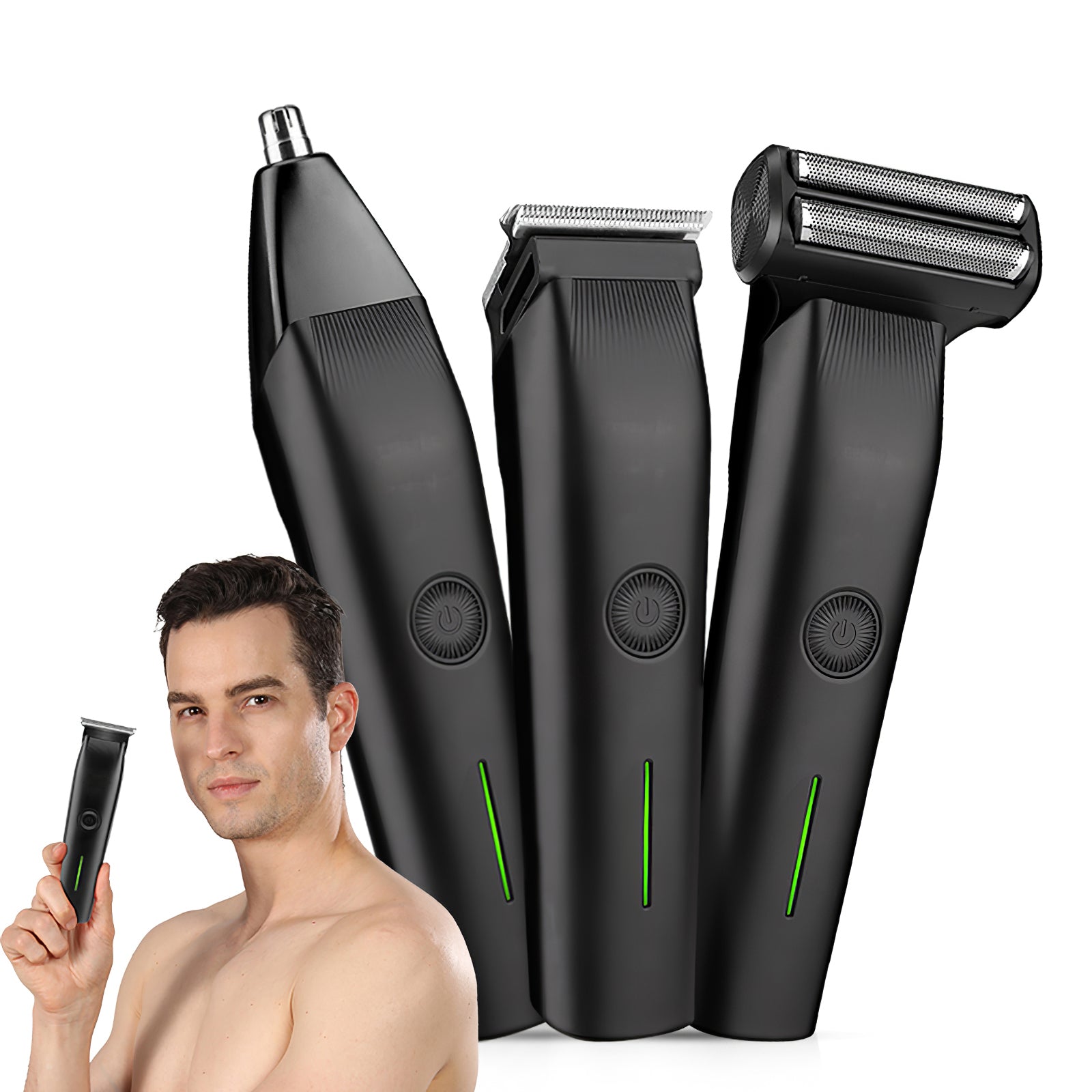 Beard Trimmer, 3 In 1 Hair Clippers And Mens Grooming Kit, Face, Nose, Ear Hair Trimmer - Black - 5 - CJ