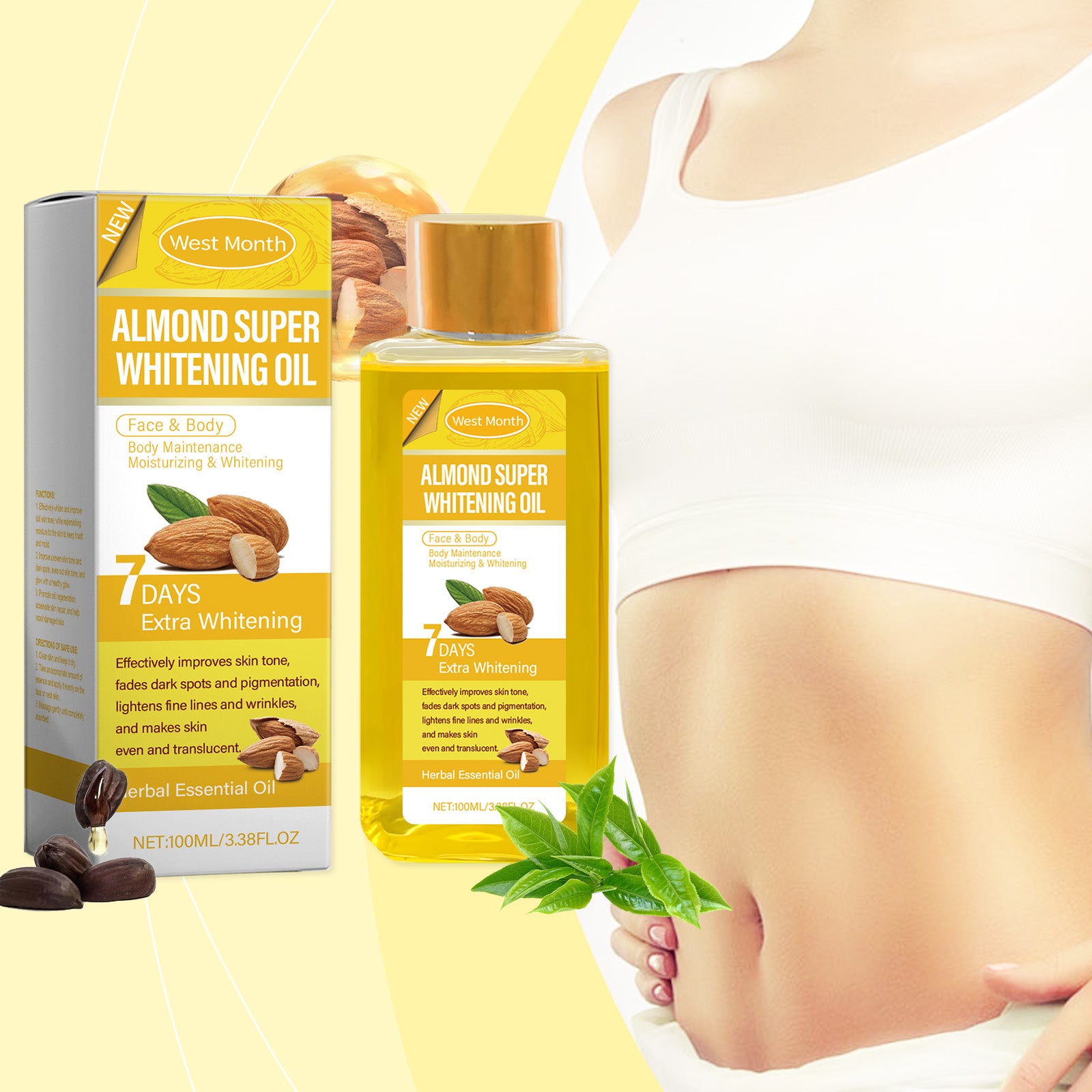 West&Month Sweet Almond Body Brightening Oil, Brightening Skin, Moisturizing And Moisturizing Skin Body Oil - 5 - CJ