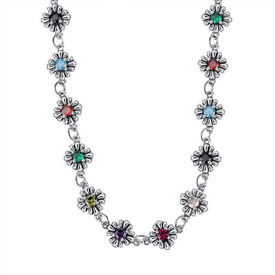 S925 Sterling Silver Gram Colorful Zircon Small Flowers Universal Sweater Chain Necklace - 4 - CJ