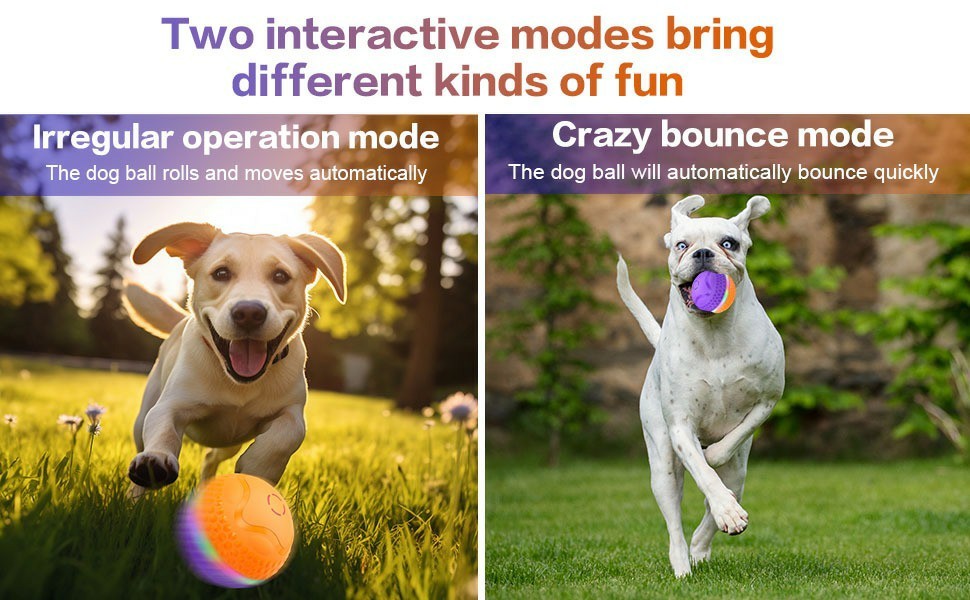 Interactive Dog Toys Ball, Automatic Rolling Toy, Lively Pet Ball For Medium ,Large Dogs To Relieve Boredom, Activated Automatic Motion Dog Balls Toy With LED Flash, USB Rechargeable Orange Purple
