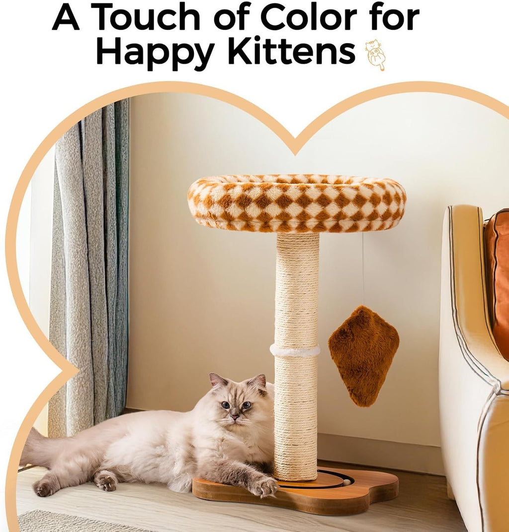 Mewoo Cat Scratching Post With Bed - Small Cat Tower With Sisal Scratcher, Removable Perch & Ball Track Toys For Indoor Cats Brown, Medium