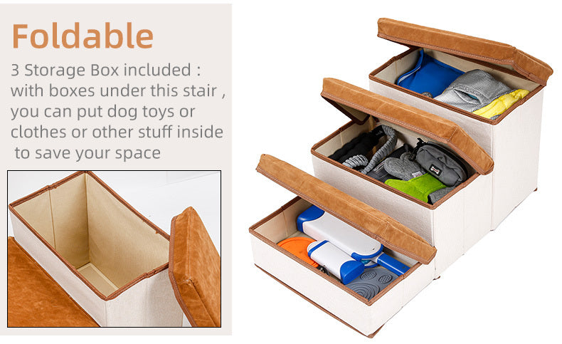 Small Dog Stairs - Pet Stairs For Couch And High Beds, Folding Steps, Pet Toy Storage, Cat Stairs For Bed-Allows Your Pets Easy Instant Access To Your Sofa Or Bedside