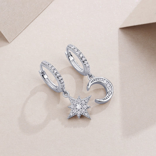 1Star And Moon Interdependent - Fashionable Earrings And Stud Jewelry Set With Moissanite S925 Sterling Silver And Platinum - plated Diamonds Prohibit TikTok sales - 5 - cjdropshipping