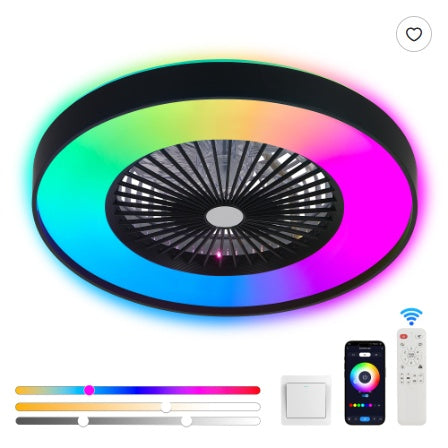 23 Inch Black Ceiling Fan Light With LED RGB   Dimmable & Color Changing, APP & Remote Control, Modern Smart Ceiling Fan For Living Room, Bedroom, And Dining Room  Silent 6 - Speed Reversible DC Motor - 5 - CJ