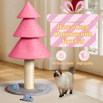 31.5in Christmas Tree Cat Scratcher, Cat Scratching Post For Indoor Cats, Large Sisal Cat Scratching Tree Cat Scratch Tower, - Pink - 5 - CJ