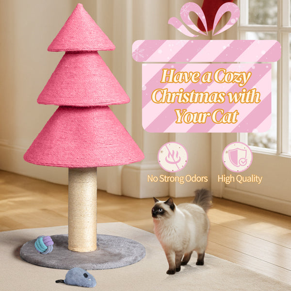 31.5in Christmas Tree Cat Scratcher, Cat Scratching Post For Indoor Cats, Large Sisal Cat Scratching Tree Cat Scratch Tower, - Pink - 5 - CJ