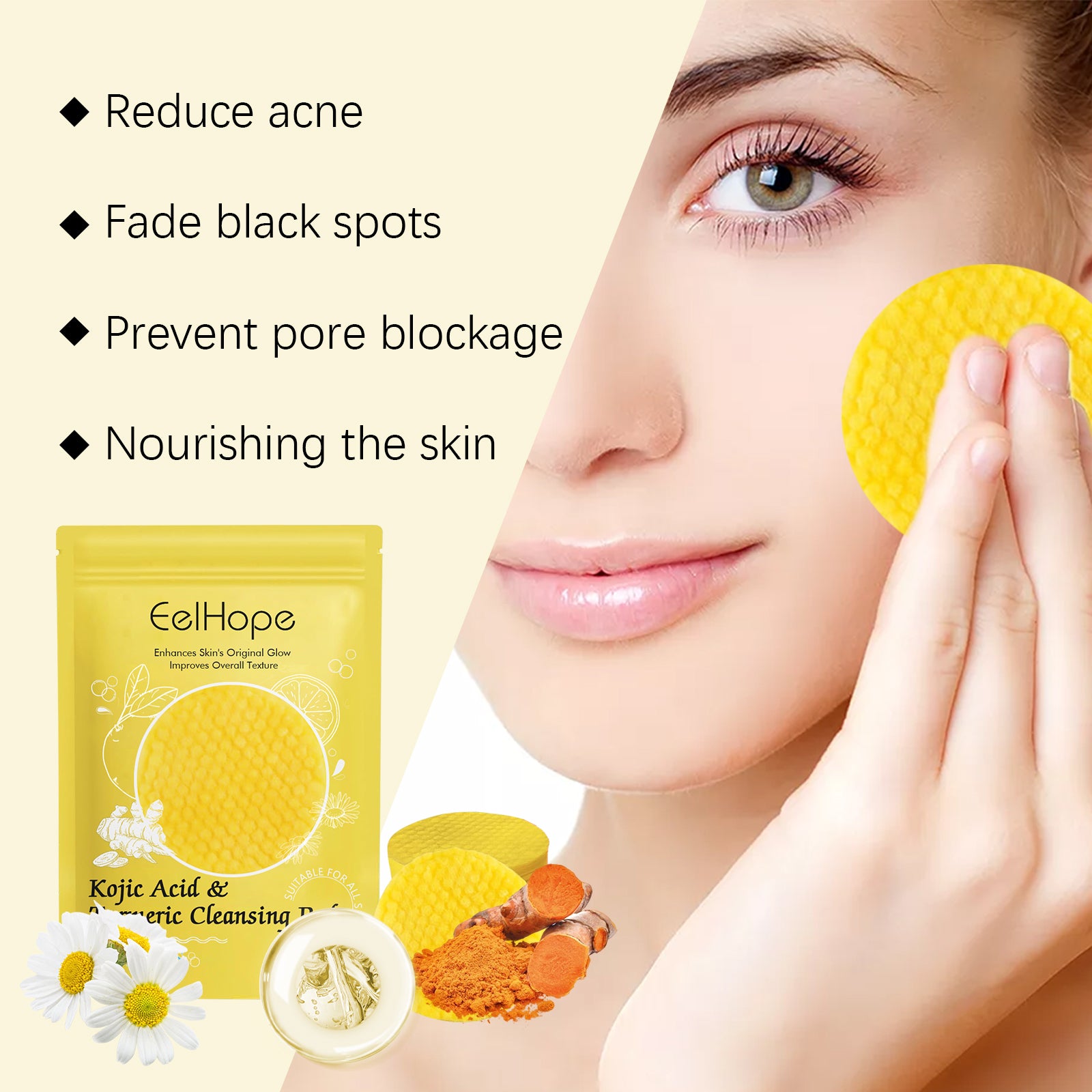 Eelhope Turmeric Acid Cleansing Pad Facial Gentle Cleansing Moisturizing Refreshing Skin Care Cleansing Pad - 5 - CJ