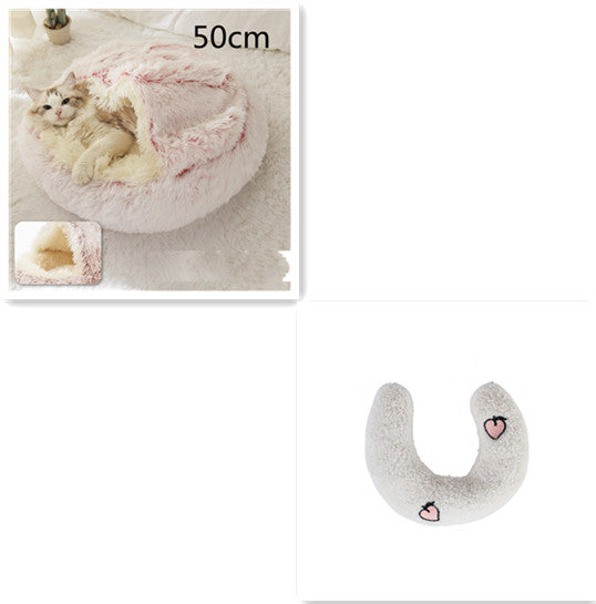 2 In 1 Dog And Cat Bed Pet Winter Bed Round Plush Warm Bed House Soft Long Plush Pets Bed Pet Products - 0 - CJ