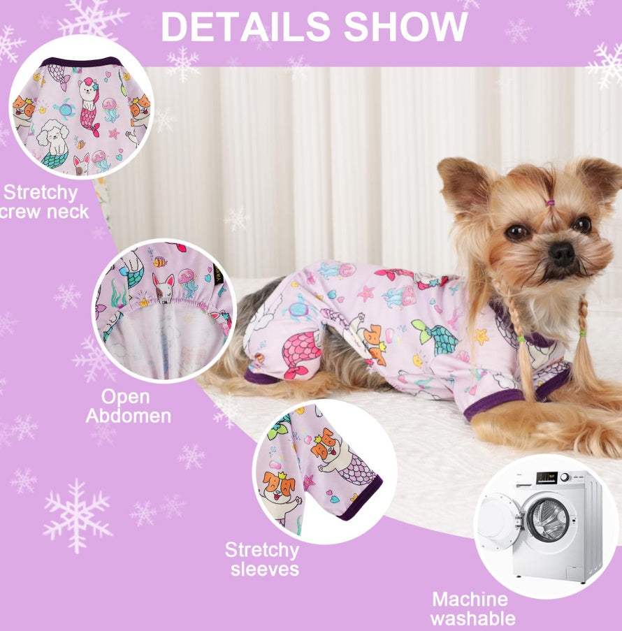 Dog Pajamas Pjs Spring Summer Dog Clothes For Small Dogs Girl Boy, Soft Stretchy Tiny Chihuahua Yorkie Puppy Clothes Doggie Onesies Cat Pet Jammies Outfit, Mermaids - 5 - CJ