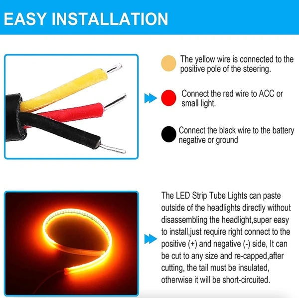 2 X 60CM Slim Amber Sequential Flexible LED DRL Turn Signal Strip For Headlight - 5 - CJ