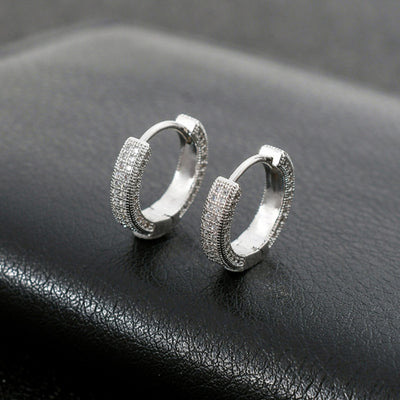 1 Pair Men's Hip Hop Zircon Hoop Earrings,Sparkling, Sleek Luxury,Versatile And Stylish - 5 - CJ