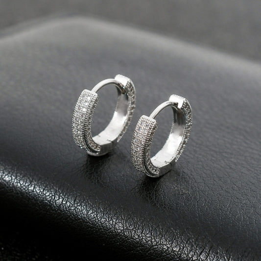 1 Pair Men's Hip Hop Zircon Hoop Earrings,Sparkling, Sleek Luxury,Versatile And Stylish - 5 - CJ