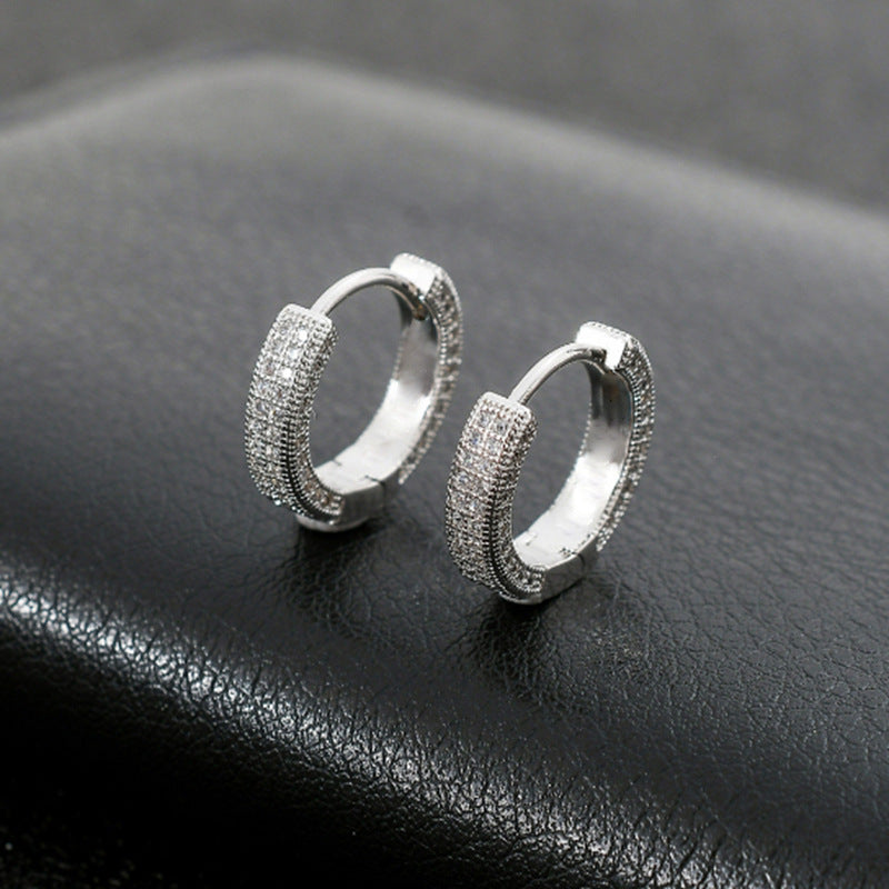 1 Pair Men's Hip Hop Zircon Hoop Earrings,Sparkling, Sleek Luxury,Versatile And Stylish - 5 - CJ