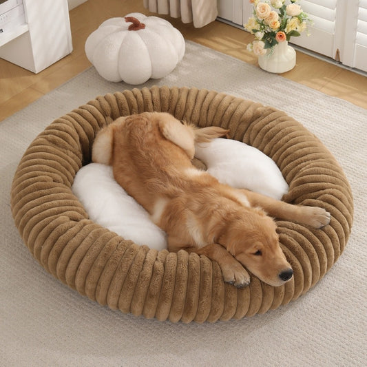 Round Soft And Comfortable Striped Plush Pet Mat - 0 - CJ