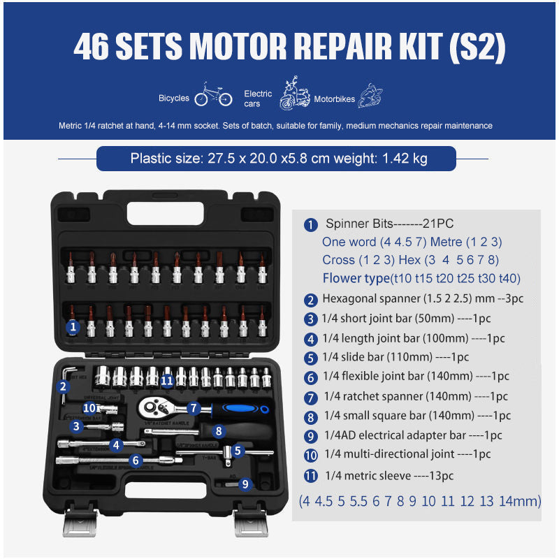 Socket Ratchet Wrench Set Repair Tools - 0 - CJ - 46SETS MOTOR REPAIR KIT - CJQT168360804DW