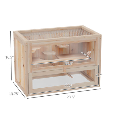 2 - Tier Hamster Habitat Openable Top Front Door Shelf Ladder Stable Fir Wood Frame Nature Wood - 5 - cjdroshippping