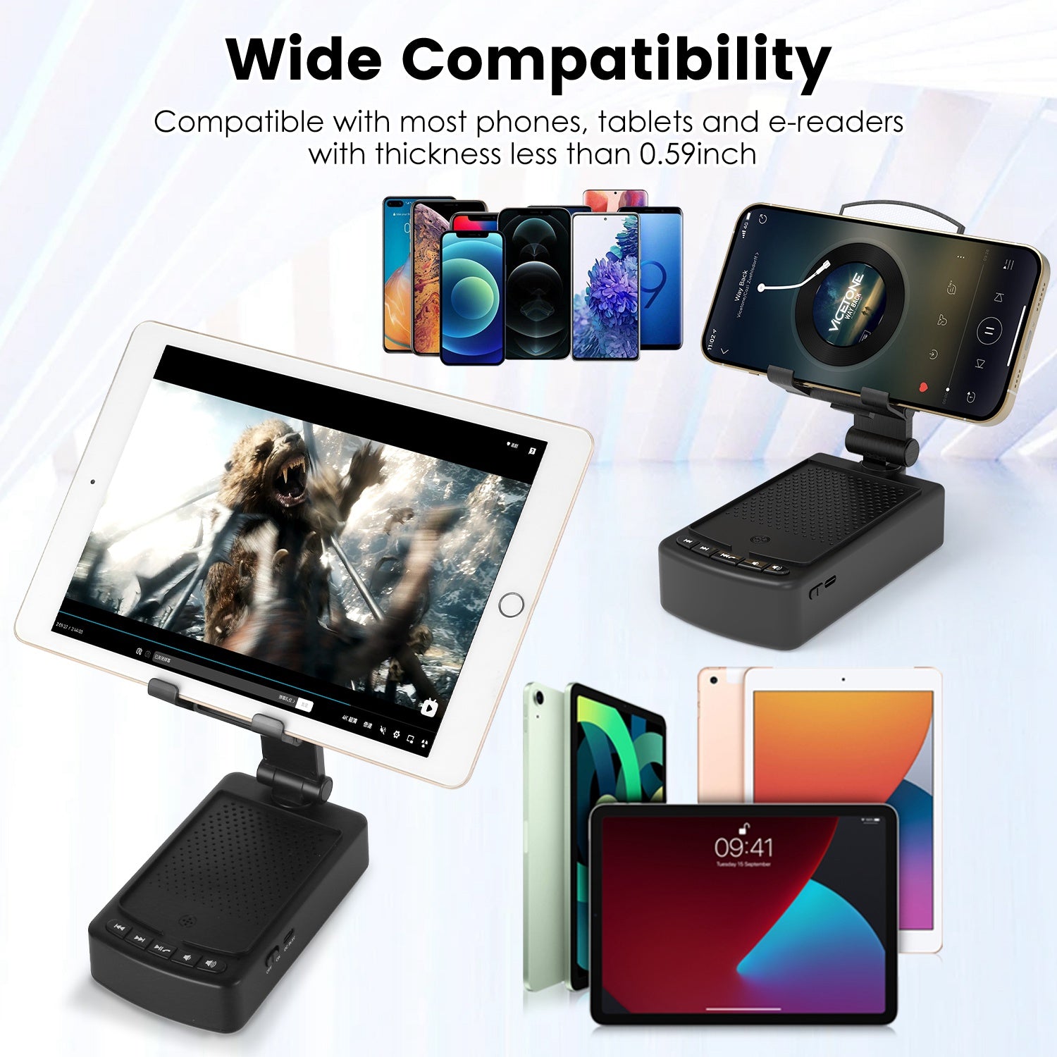 1Pc Cell Phone Stand With HD Surround Wireless Speaker Power Bank Portable Foldable Charging Phone Stand With Anti Slip Base Compatible With Phone Tablet For Home Office Outdoor - 5 - CJ