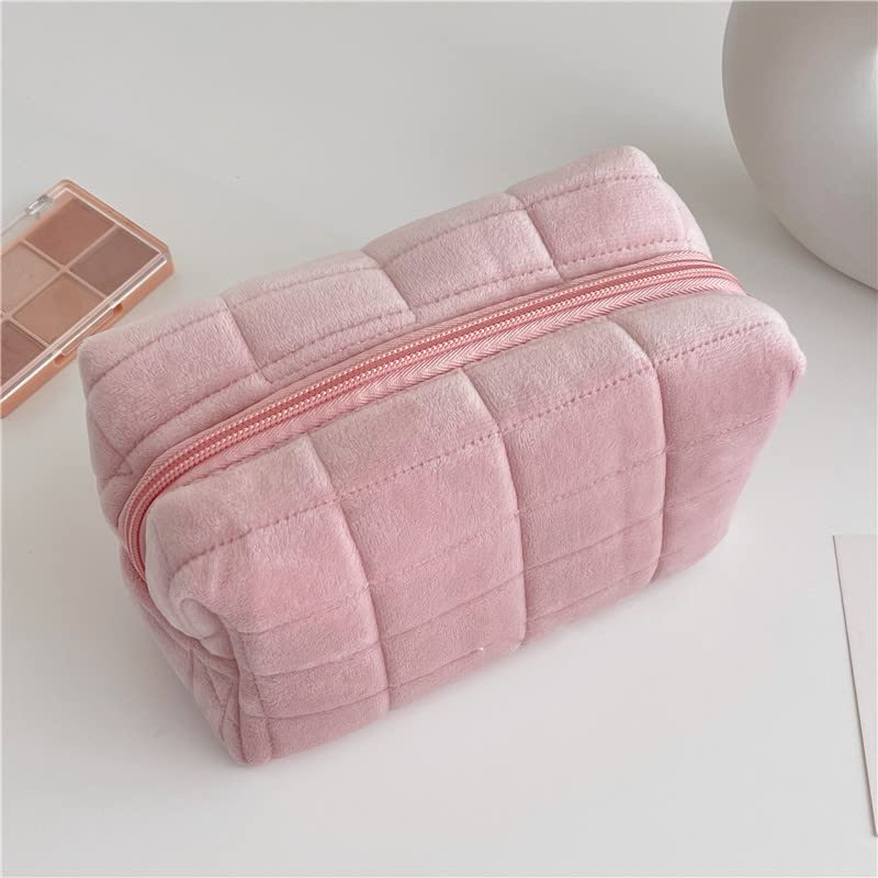Plush Makeup Bag Checkered Cosmetic Bag Cosmetic Travel Bag Large Zipper Travel Toiletry Bag Portable Multi Functional Capacity Bag Cute Makeup Brushes Storage Bag For Women - 5 - CJ