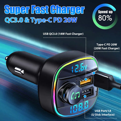 Bluetooth 5.0 Car Wireless FM Transmitter Adapter USB PD Charger AUX Hands - Free Noise Reduction Audio Receiver Car Kit Handsfree Dual - 5 - CJ