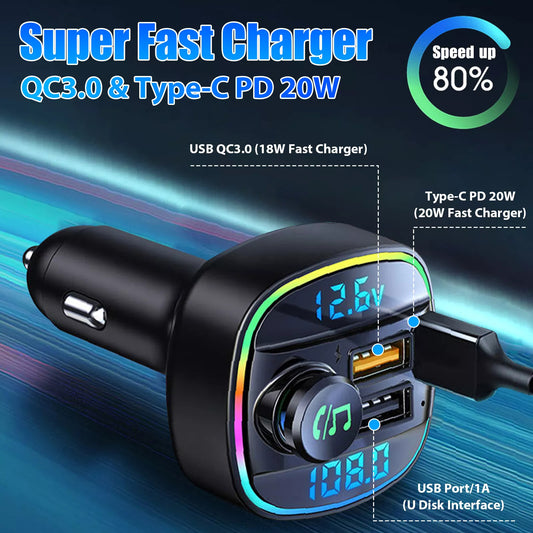 Bluetooth 5.0 Car Wireless FM Transmitter Adapter USB PD Charger AUX Hands - Free Noise Reduction Audio Receiver Car Kit Handsfree Dual - 5 - CJ