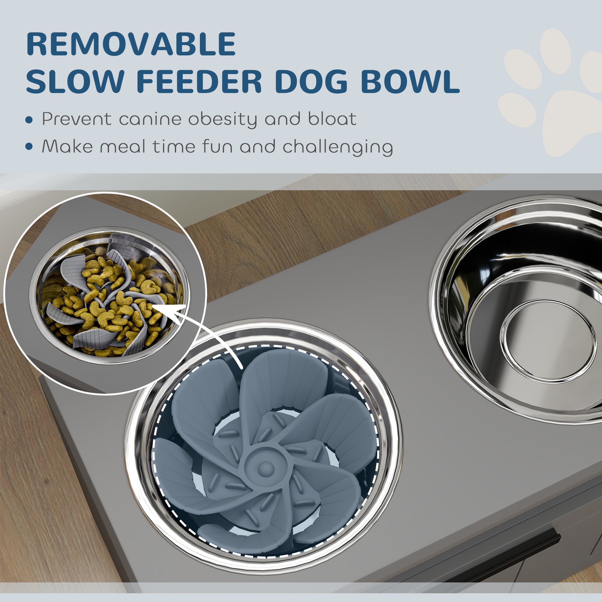Elevated Dog Bowls, Large Breed Raised Dogs Bowl Stand with 2 Stainless Steel Bowls, Storage Drawer and Slow Feeder Mat - 5 - CJ