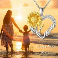 Necklace for Mom 925 Sterling Silver Sunflower Heart I Love You Mother Pendant Jewelry Mother's Day Birthday Gift