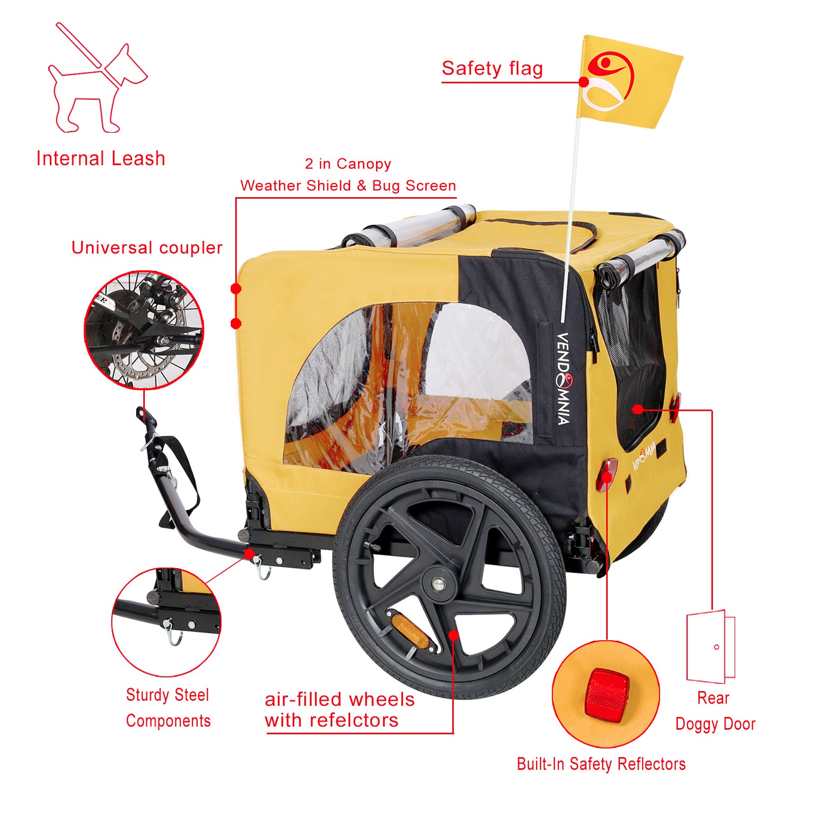 Yellow Outdoor Heavy Duty Foldable Practical Pet Stroller Dog Carrier With Bicycle Tow - 5 - CJ