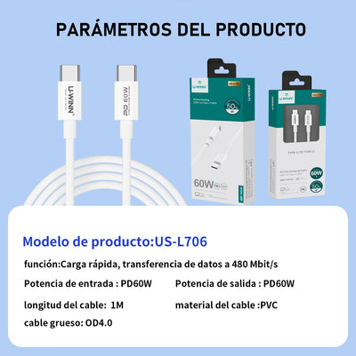 L706 USB - C To USB - C Cable PD 60W 1M White USB 3.0 UWINN - 5 - CJ