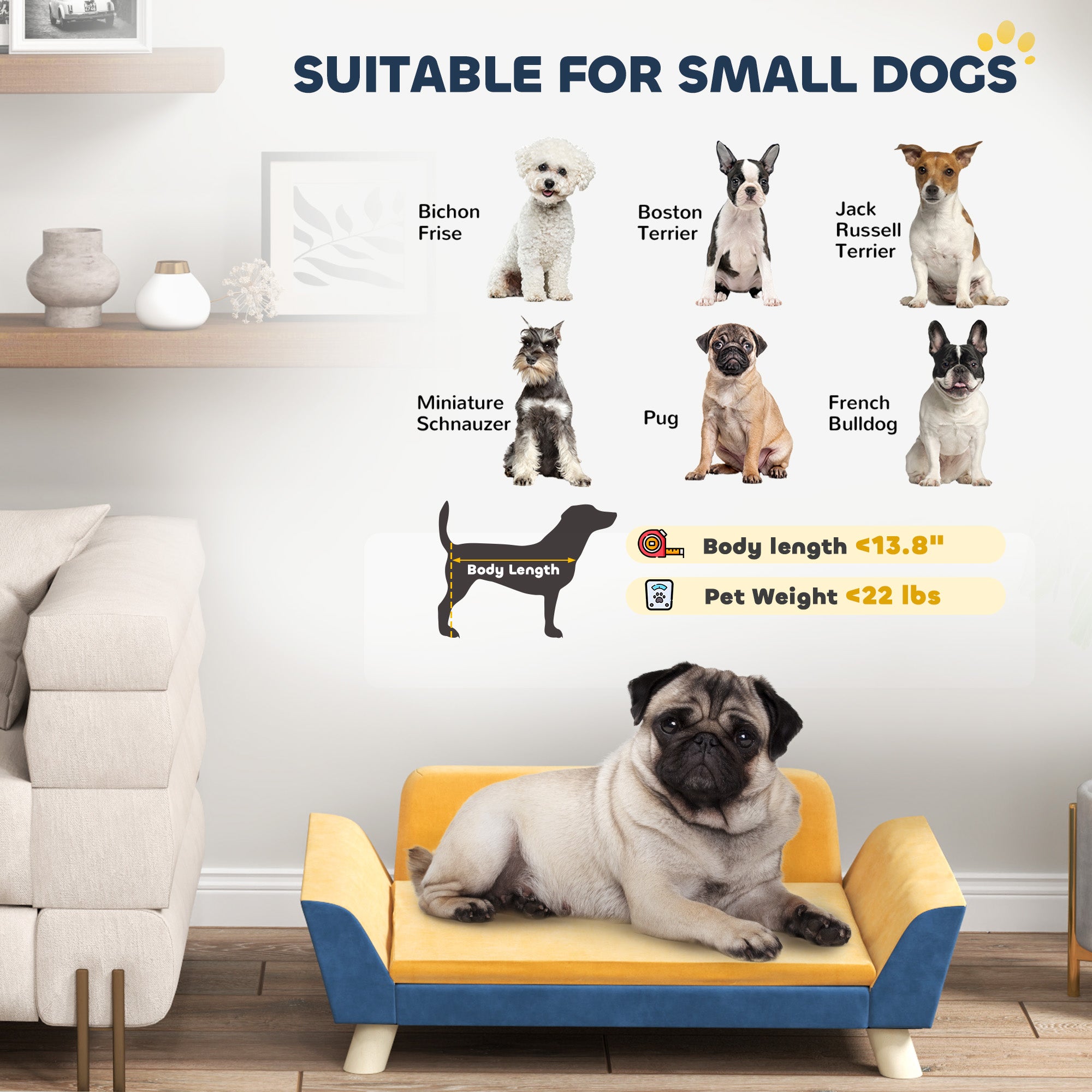 Dog Sofa Bed for Small Dogs with Soft Cushion, Washable Cover & Non - Slip Foot Pads, Orange - 5 - CJ