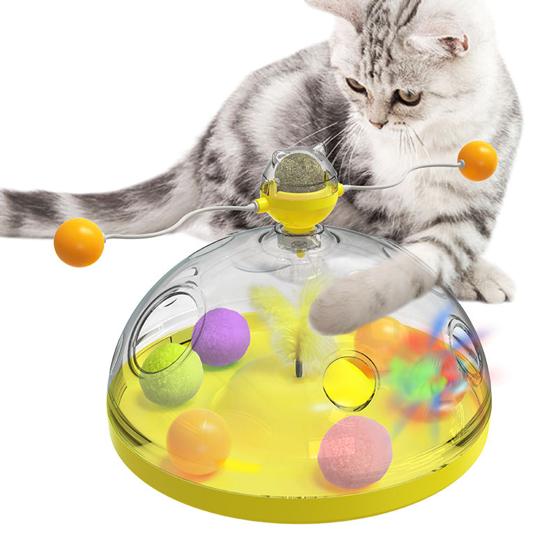 Meows Windmill Funny Cat Toys Interactive Multifunctional Turntable Pet Educational Toys With Catnip Luminous Ball Pinwheel Toys Pet Products - 0 - CJ - Cat treasure box - Yellow - CJMY152862302BY