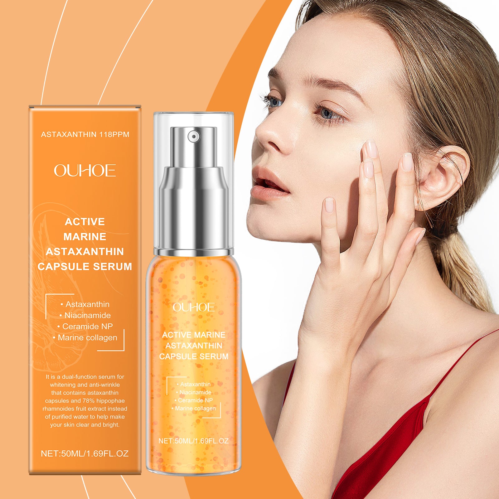 OUHOE Astaxanthin Facial Essence, Moisturizes And Moisturizes Delicate Skin Hydrating, Brightening And Moisturizing Skin Essence - 5.0 - CJ