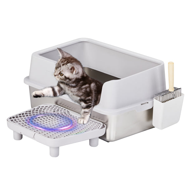 61x40x33CM, Litter Box, Stainless Steel And Plastic, Upper And Lower Snap Type, With Litter Spatula, Foot Pad - Grey - 5 - CJ