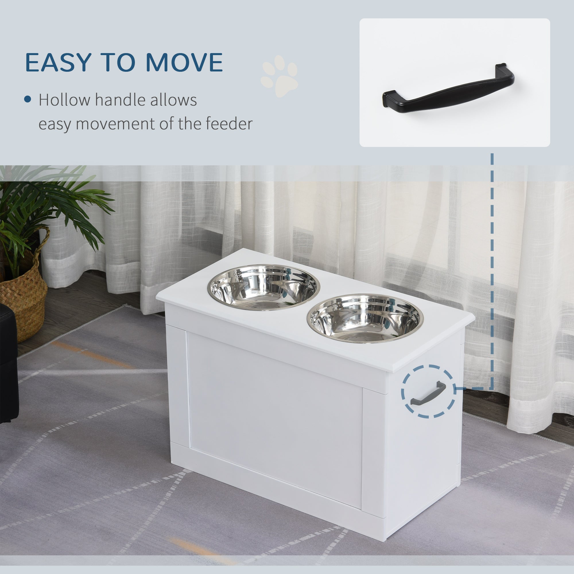 Raised Pet Feeding Storage Station with 2 Stainless Steel Bowls Base for Large Dogs and Other Large Pets, White - 5 - CJ