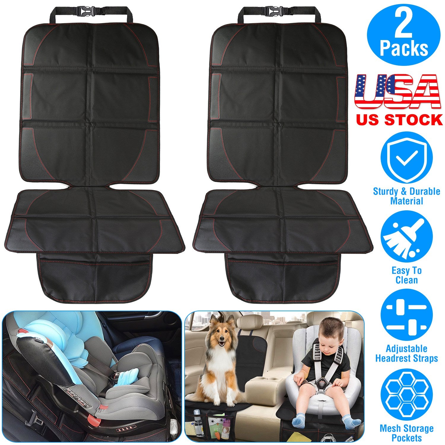 2 Packs Car Seat Protector Cushion Mat Pad With Thick Padding Protector For Child Baby Car Seat Mesh Pockets - 5 - CJ